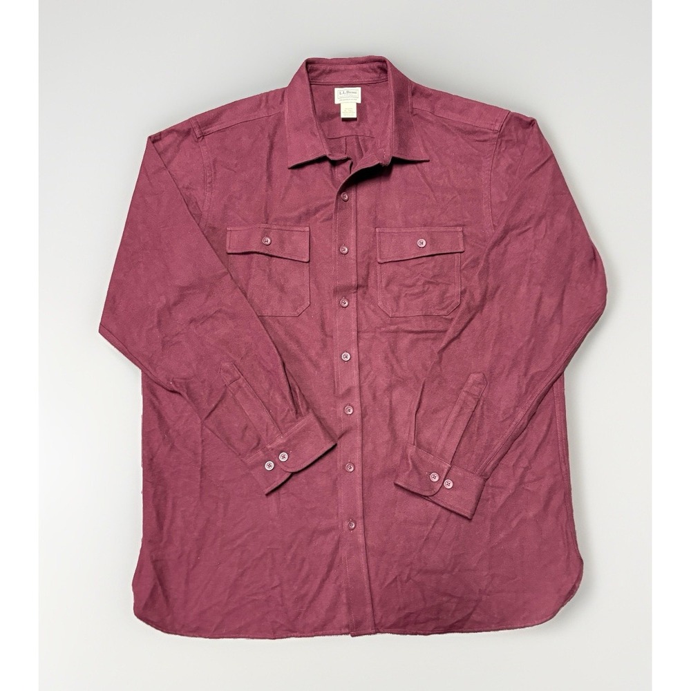LL Bean Chamois Cloth Shirt Mens XL Tall Burgundy Red Heavyweight Flannel 187924